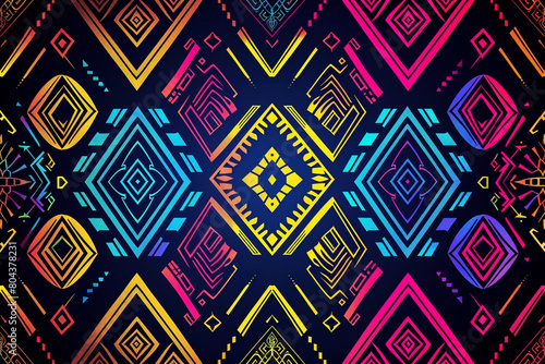 Wallpaper Mural A bold background with a neon tribal pattern in bright colors against a dark matte finish, suitable for a striking visual impact. Torontodigital.ca