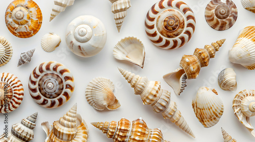 An Assortment of Seashells of Different Sizes, Colors, and Patterns on a White Background