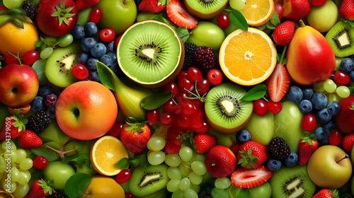 Fruits and vegetable background. Healthy food concept. Top view.