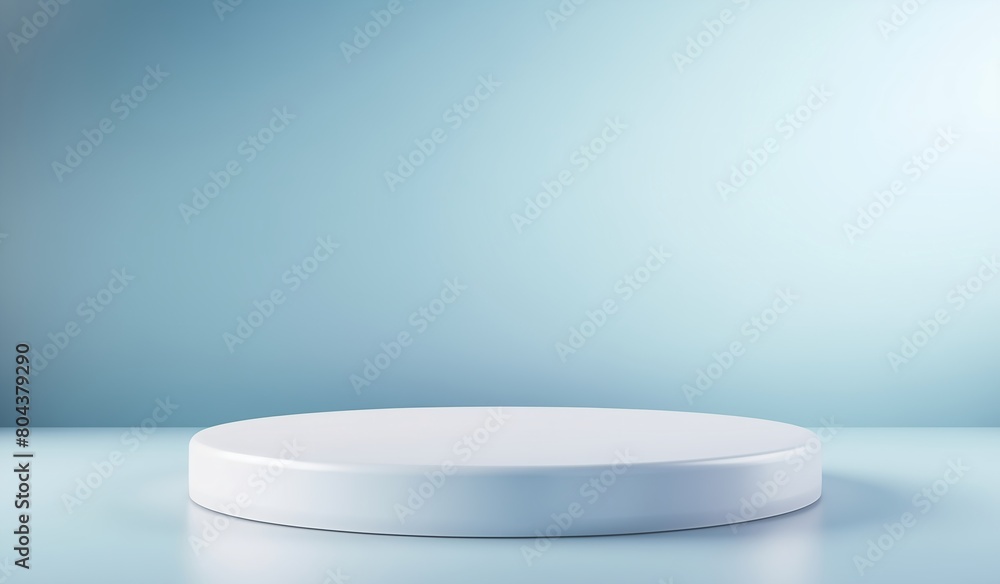 White round podium on light blue background. 3D minimal style. Product display or presentation concept. Design for advertising, banner with copy space, and marketing materials. White round podium on light blue background. 3D minimal style. Product display or presentation concept. Design for advertising, banner with copy space, and marketing materials.