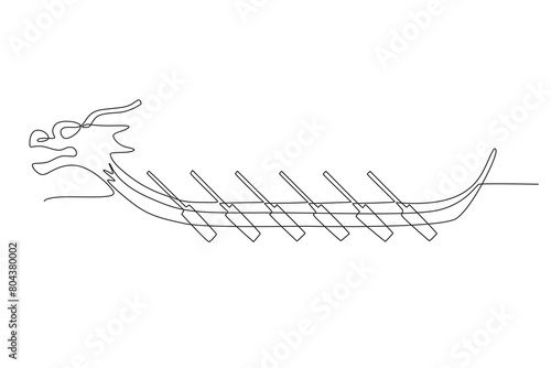 Dragon boats participating in the festival. Dragon boat festival concept one-line drawing