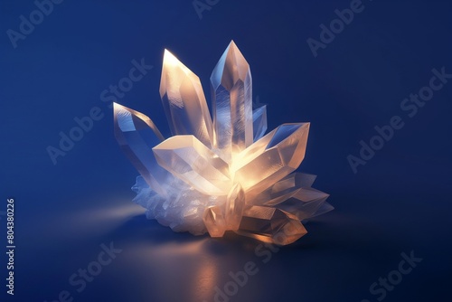 A three-dimensional, crystal graph sculpture glowing softly, each facet reflecting a different phase of growth, set against a deep, cobalt blue background photo
