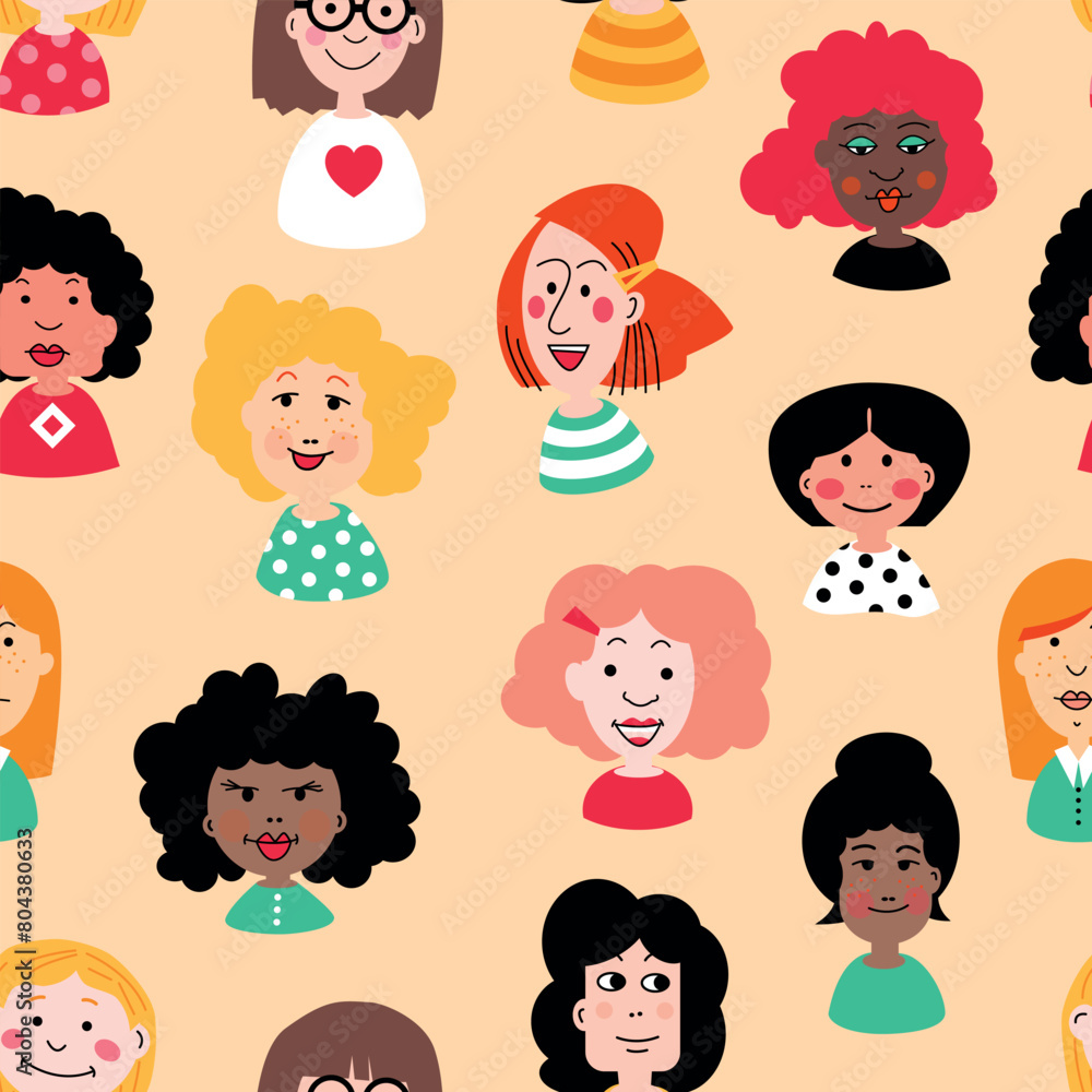 Diversity girls seamless pattern, vector illustrations for girl power themes like diversity, equality, feminism, lesbian, transgender, queer Diversity girls seamless pattern, vector illustrations for girl power themes like diversity, equality, feminism, lesbian, transgender, queer