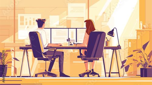 Man and woman at the desk in the office vector illu