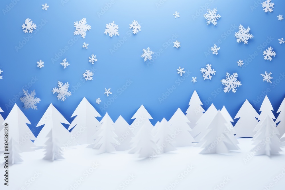 A winter wonderland of paper snowflakes and Christmas trees. A winter wonderland of paper snowflakes and Christmas trees.
