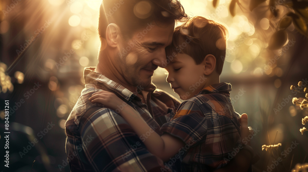 Dad and his son spending time together outdoors on Father's Day Dad and his son spending time together outdoors on Father's Day
