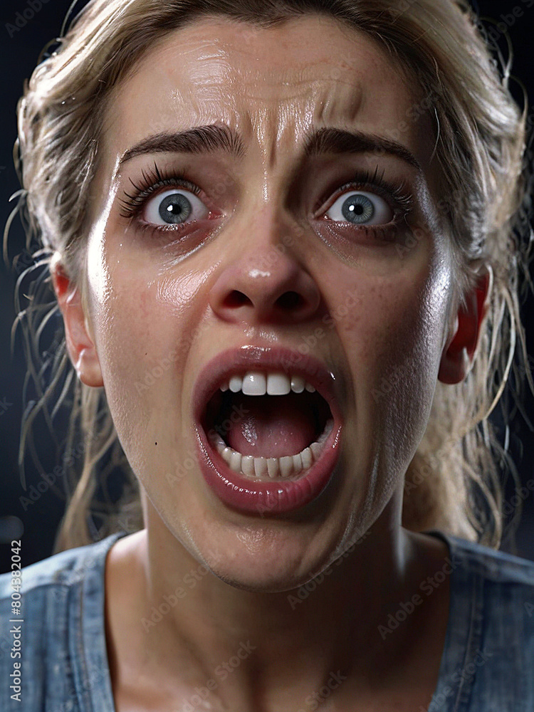 © Paolo - Woman with an expression of surprise and terror, eyes and mouth wide open.