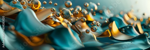 Create a seamless, high-resolution background image featuring an abstract, undulating, liquid-like surface with a turquoise and gold color scheme