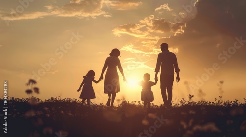 silhouette of a happy family with children. international day of families photo