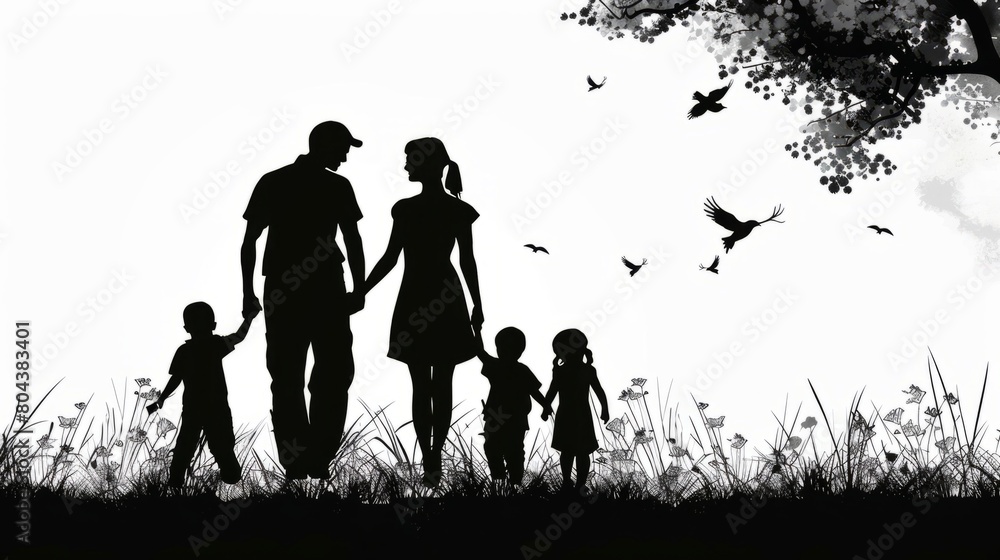 silhouette of a happy family with children. international day of families silhouette of a happy family with children. international day of families