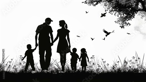 silhouette of a happy family with children. international day of families © Otseira