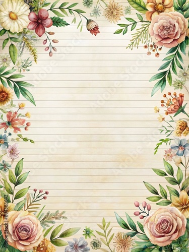 Writing paper, with lines in the center, featuring flowers 