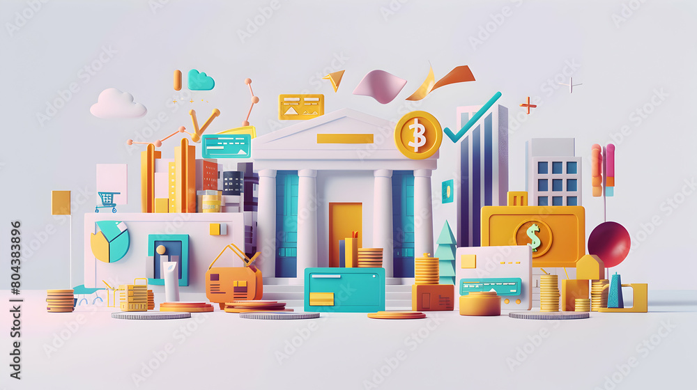Cartoon 3D Fintech Innovations Concept Banner or Logo for Payment Systems, Blockchain, and Digital Banking Cartoon 3D Fintech Innovations Concept Banner or Logo for Payment Systems, Blockchain, and Digital Banking