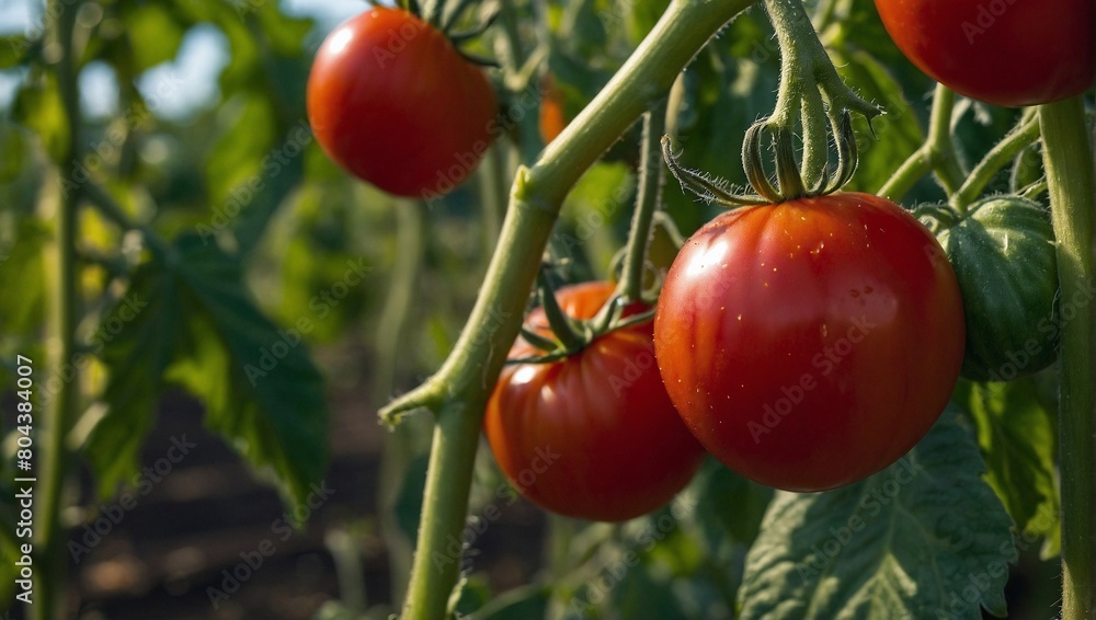 A ripe red tomato on the vine