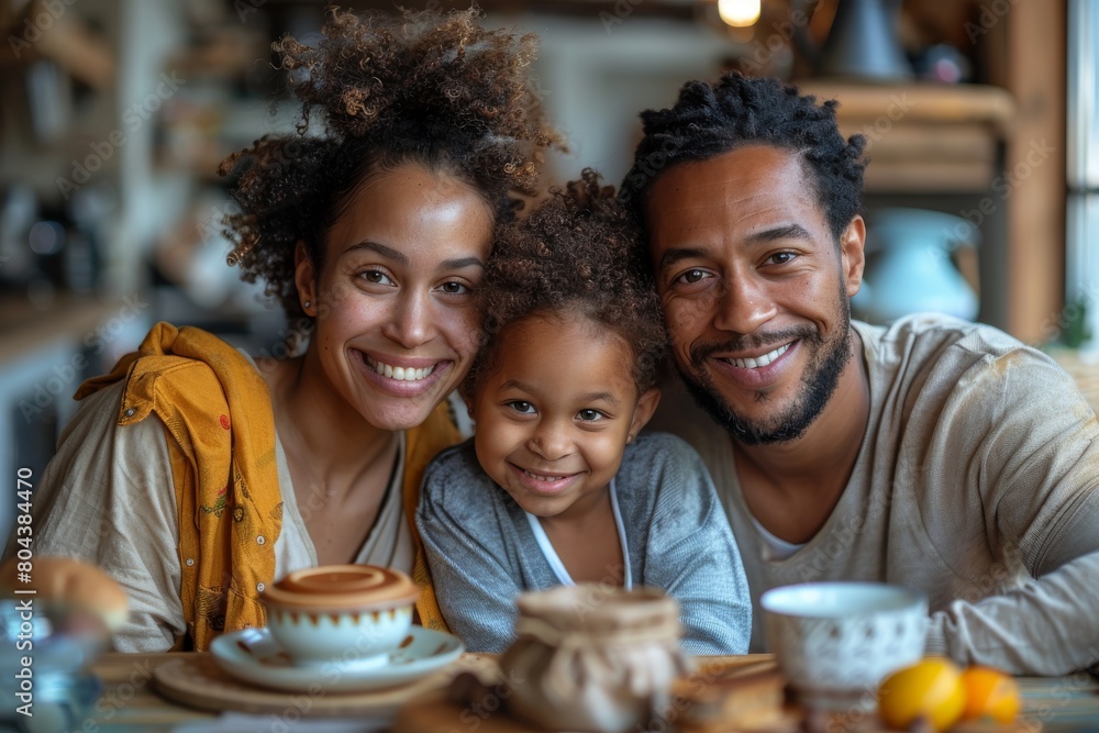 A heartwarming photo of a family smiling over coffee together, emphasizing togetherness and joy A heartwarming photo of a family smiling over coffee together, emphasizing togetherness and joy