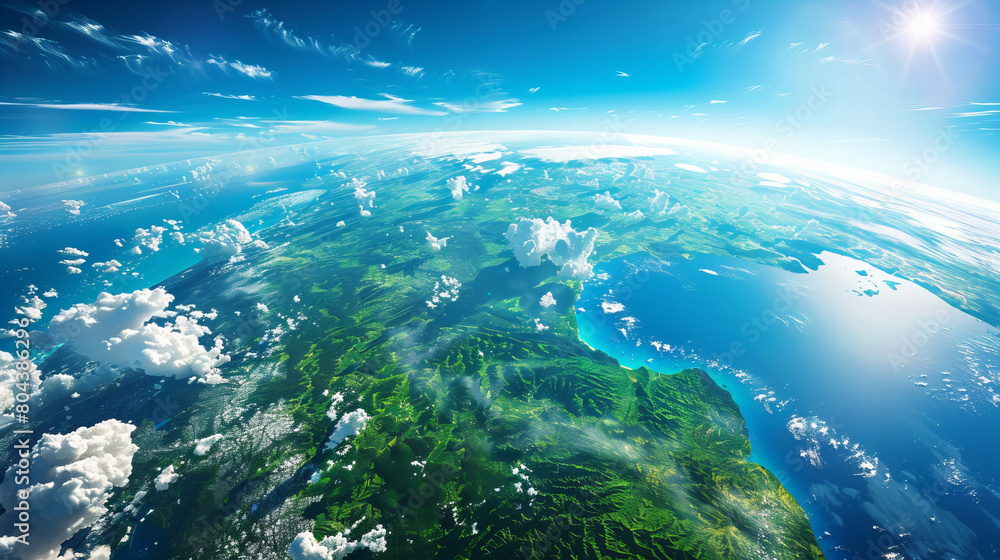Fototapeta premium sea, sky, water, ocean, clouds, cloud, nature, beach, landscape, horizon, sun, view, seascape, blue, summer, island, wave, waves, coast, tropical, travel, light, heaven, day, aerial