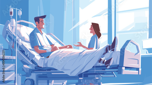 Man with broken leg and hand in Hospital. Vector il