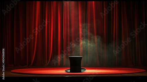 magician hat on stage with curtains in the background