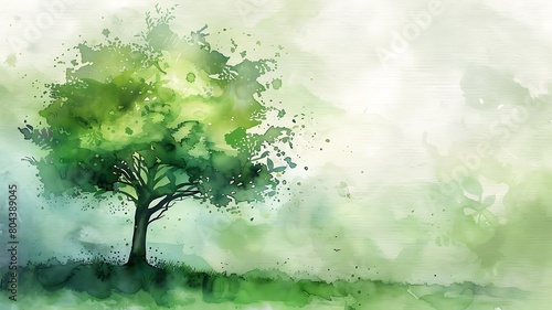 Water colour art, light green tree background © SA Studio