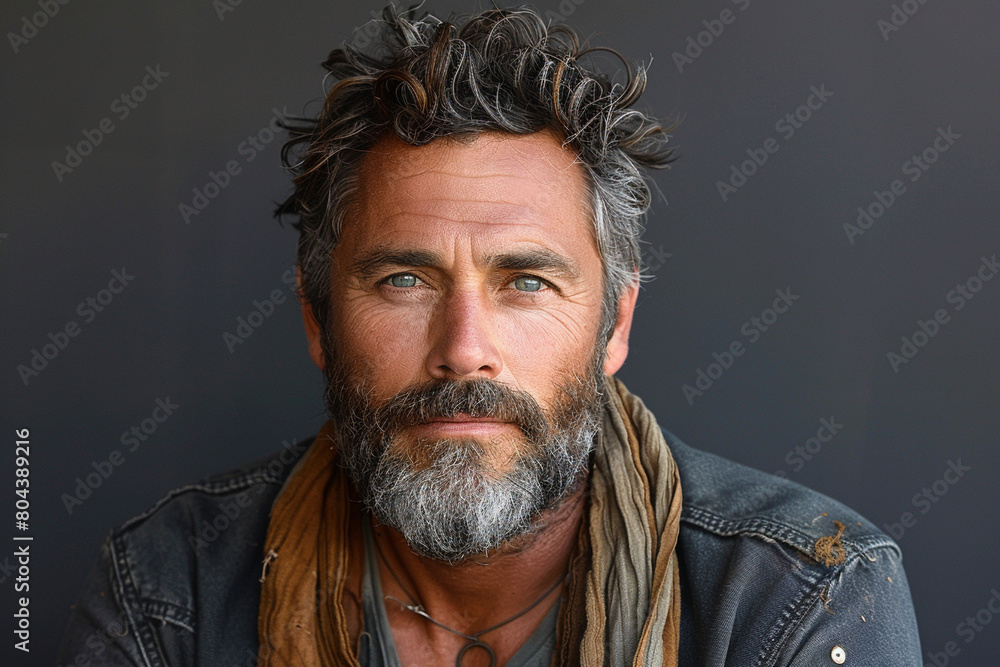 Obraz premium A man with a rugged and outdoorsy beard paired with a minimalist and clean-cut hairstyle, embodying rugged charm and refinement top view