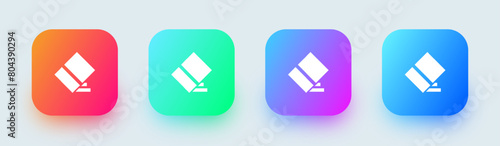 Eraser solid icon in square gradient colors. Wipe out signs vector illustration.