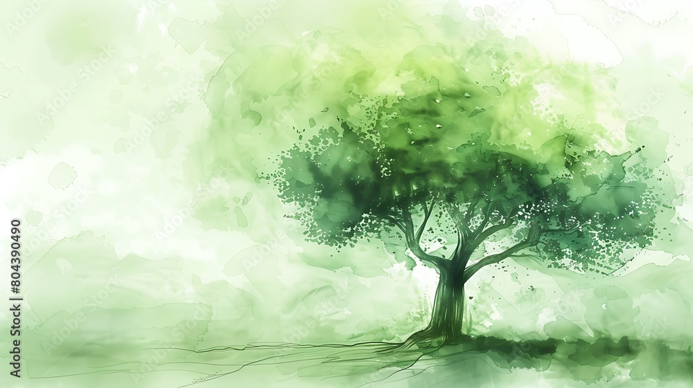 Water colour art, light green tree background Water colour art, light green tree background