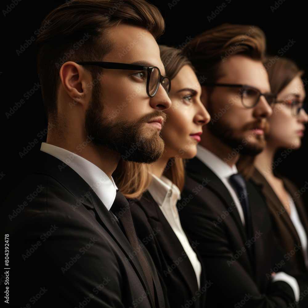 business team, side view, teamwork , man and girl in black. business team, side view, teamwork , man and girl in black.