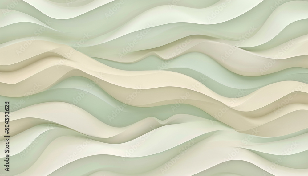 A soothing pattern of pale green and creamy beige waves, flowing together in a peaceful rhythm that evokes the softness of a sandy shoreline.