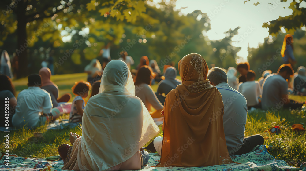 Showcase a peaceful scene of a diverse group of people, including families, sitting on blankets and praying during a USA Prayer Day event in a city park Showcase a peaceful scene of a diverse group of people, including families, sitting on blankets and praying during a USA Prayer Day event in a city park