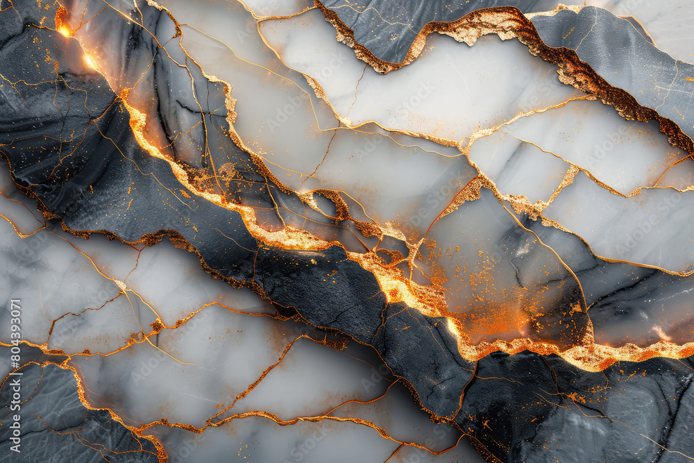 3d wallpaper, grey marble with golden cracks, shiny stone surface. Created with Ai