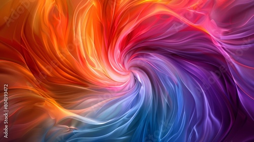 A breathtaking digital art piece featuring a swirl of vibrant colors, blending from fiery orange to deep purple, creating a dynamic visual flow.