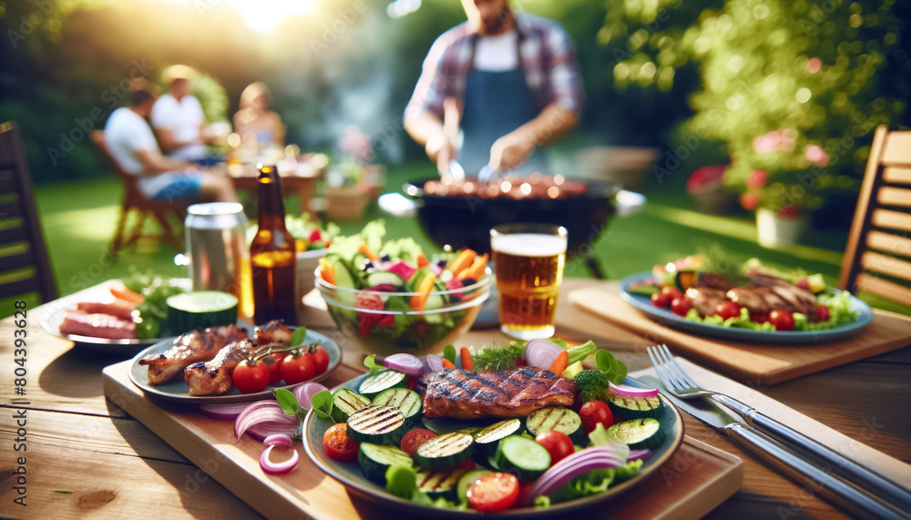 Intimate View of Summer Grilling Party with Detailed Table Setting