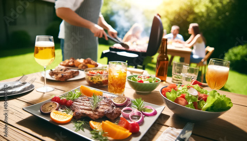 Intimate View of Summer Grilling Party with Detailed Table Setting