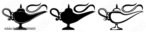 set Aladdin lamp silhouette icon. wishes magic lamp vector  illustration
