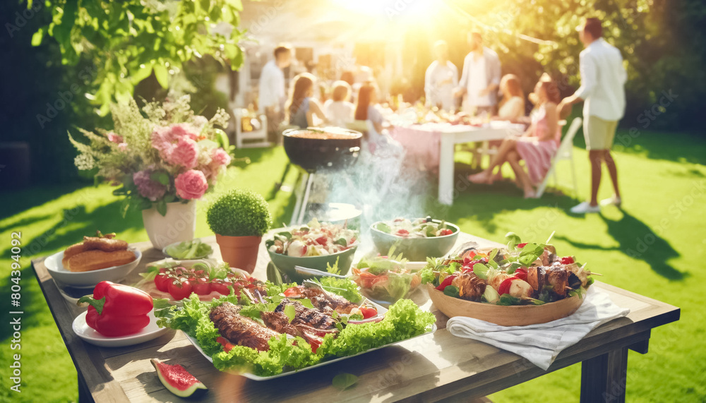 Obraz premium Intimate View of Summer Grilling Party with Detailed Table Setting