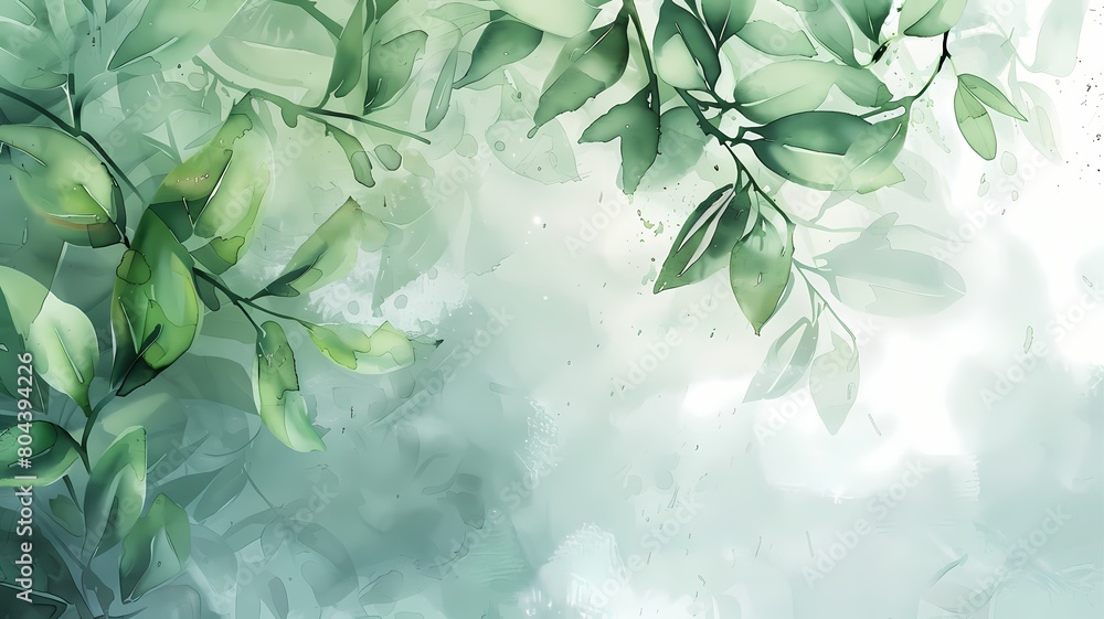 Water colour art, light green leaf background Water colour art, light green leaf background