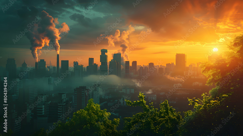 Photo real Education Educational content on the Role of Emissions in Global Warming and How to Reduce Them - Stock Photo Concept