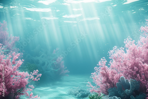 A tranquil background with a realistic underwater scene  featuring soft coral and gentle light filtering through water.