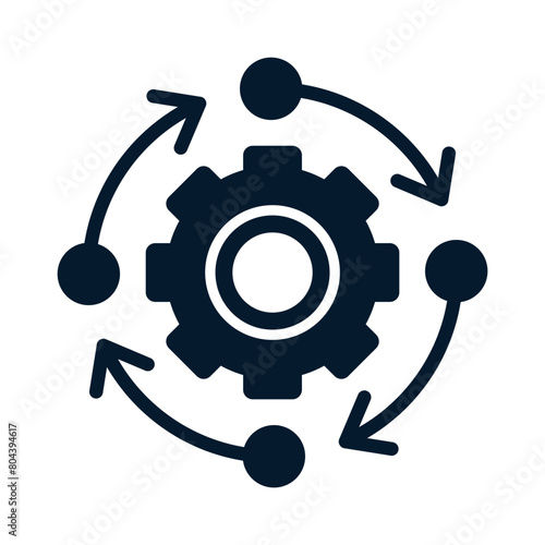 Concept of Agile process, flexible methodology. Gear, arrow, circle, cycle. Vector icon isolated on white background.
