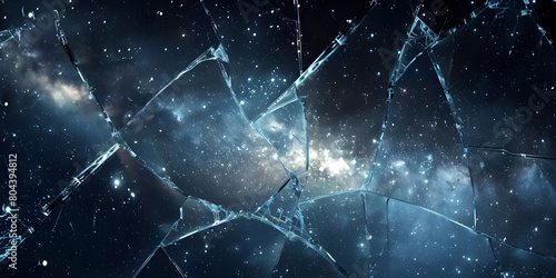 Cosmic Shattered Panes: Exploring Cracked Glass in Space, Fractured Universe: Journey through Cracked Glass in Space, Galactic Fissures: The Enigmatic Beauty of Cracked Glass in Space - Ai Generated photo
