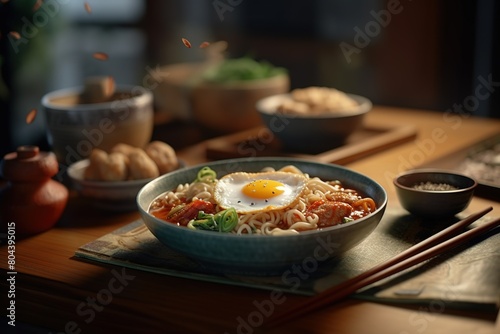 Korean instant noodles with dumplings