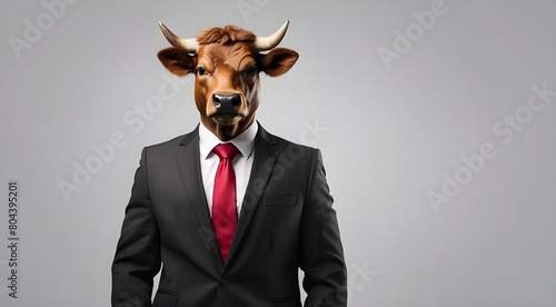 An isolated businessman in a bull and bear costume against a clear backdrop 