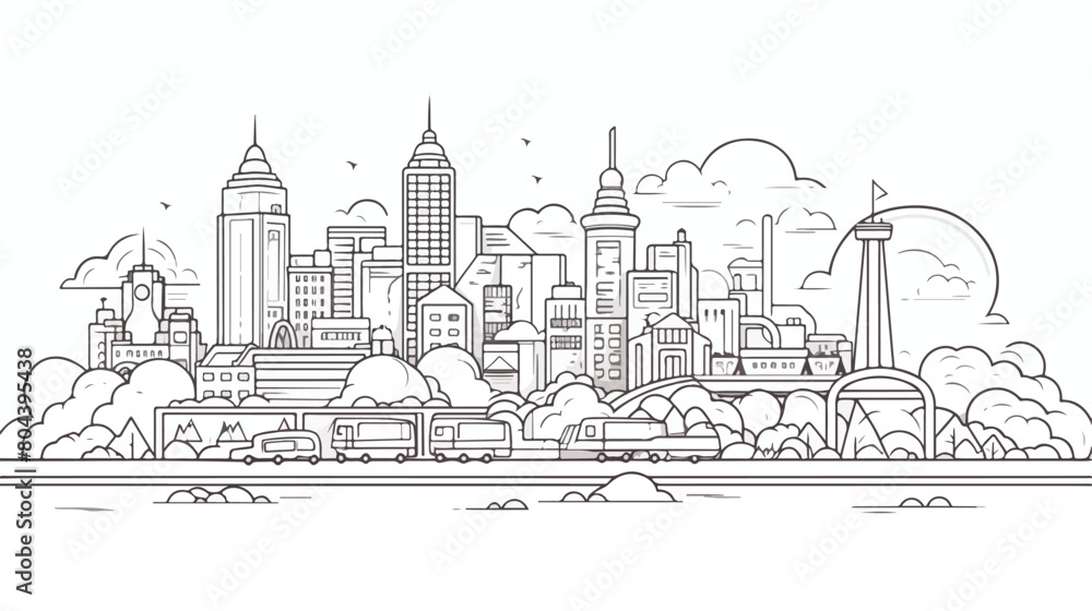 megalopolis big city life. contour line art illustr