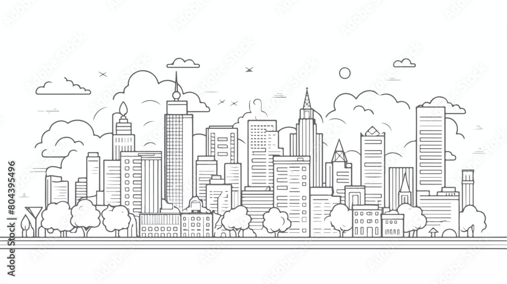 megalopolis big city life. contour line art illustr