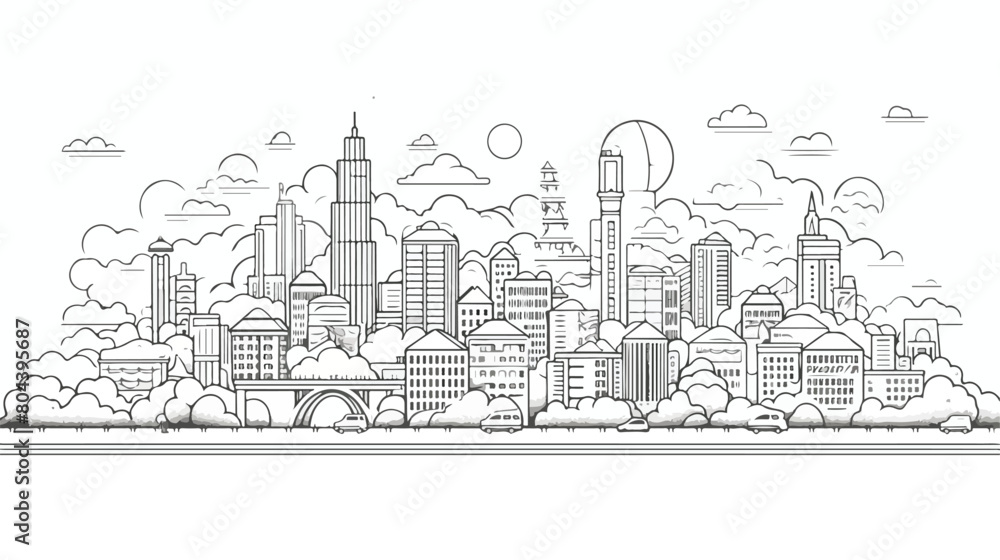 megalopolis big city life contour line art illustra
