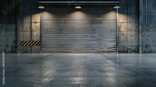 sleek metal rolling shutter in a contemporary warehouse setting