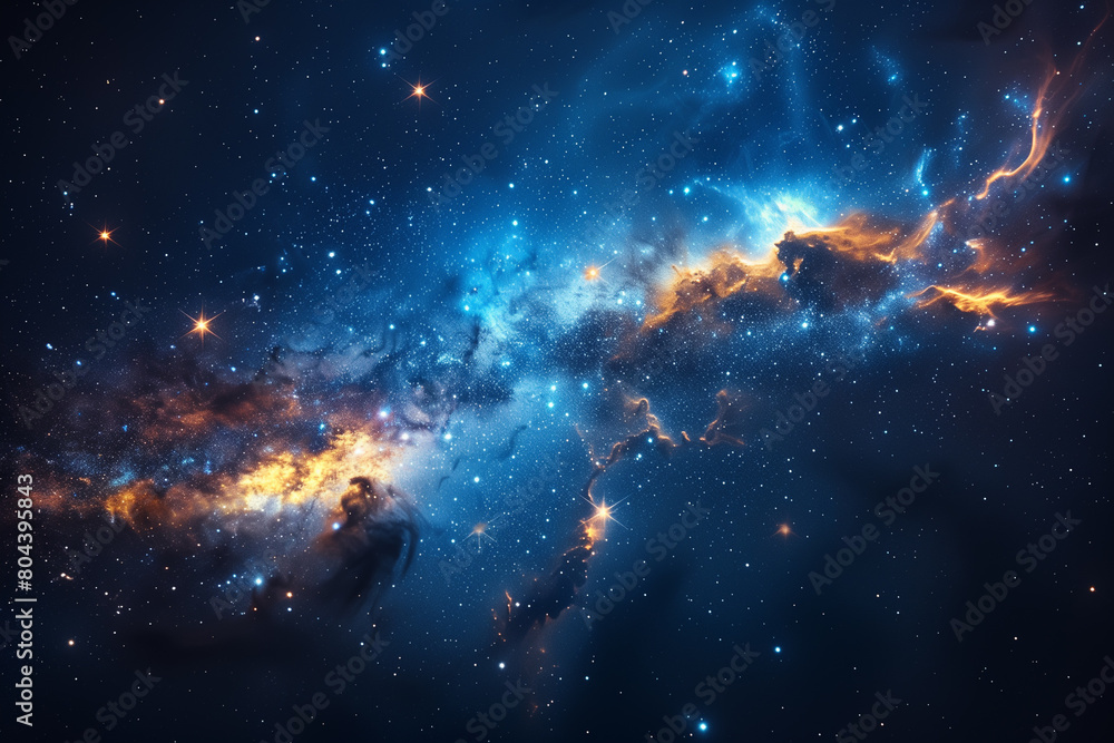 Panorama blue night sky milky way and star on dark background.Universe filled with stars, nebula and galaxy with noise and grain.with blur shadow. Panorama blue night sky milky way and star on dark background.Universe filled with stars, nebula and galaxy with noise and grain.with blur shadow.