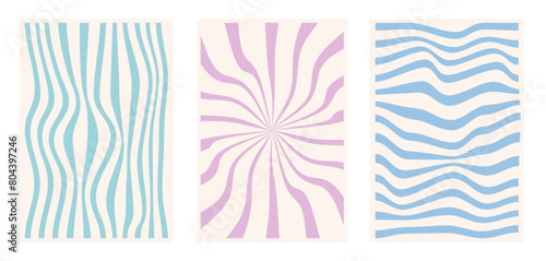 Y2k backgrounds. 90s aesthetic. Swirling lines, wavy lines, spiral. Posters with trendy retro style.