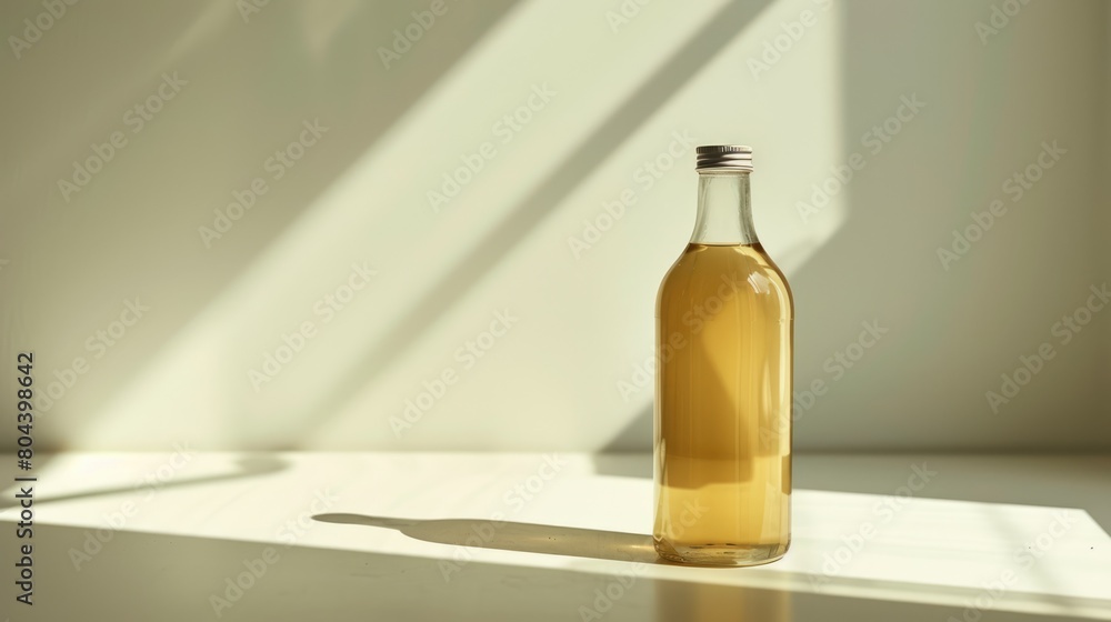 A bottle of kombucha against a plain background with free place for text. Trendy organic refreshing natural beverage A bottle of kombucha against a plain background with free place for text. Trendy organic refreshing natural beverage