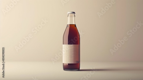 A bottle of kombucha against a plain background with free place for text. Trendy organic refreshing natural beverage